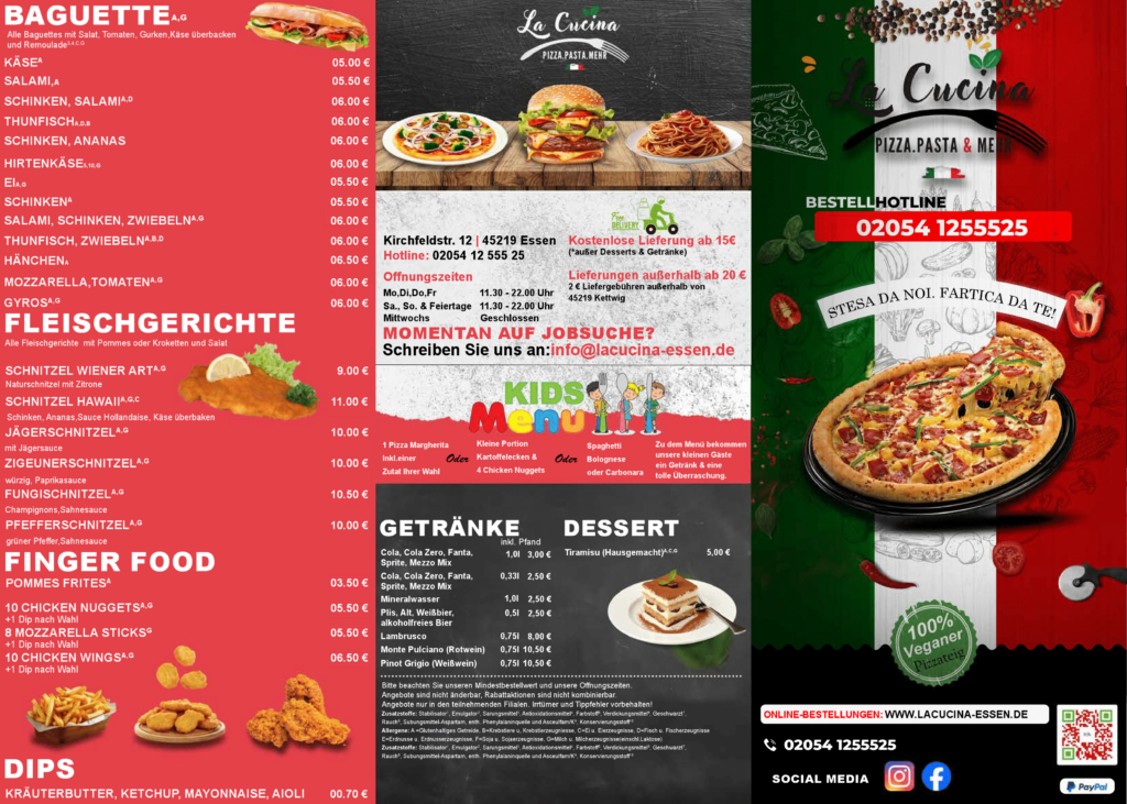 Speisekarte La Cucina Pizza & Pasta Essen Kettwig